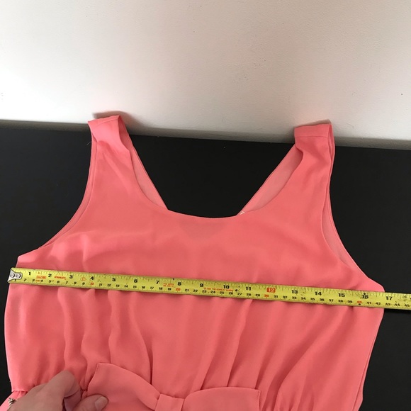 Everly Peach Chiffon Baby Doll Mini Dress Bow Front - Picture 8 of 9